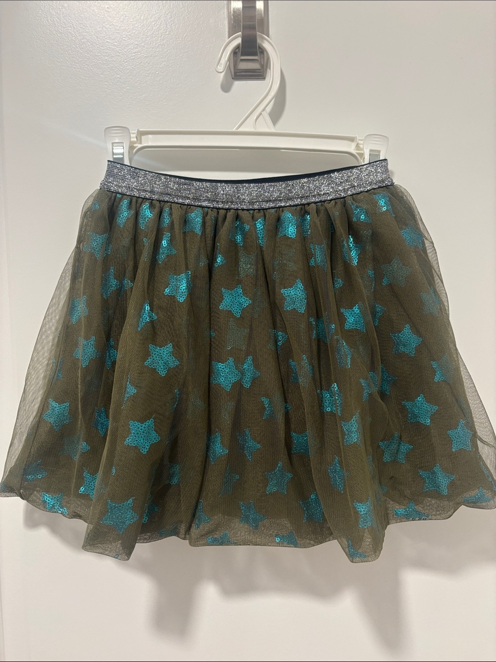Cat & Jack Olive Tulle Skirt with Teal Glitter Stars
